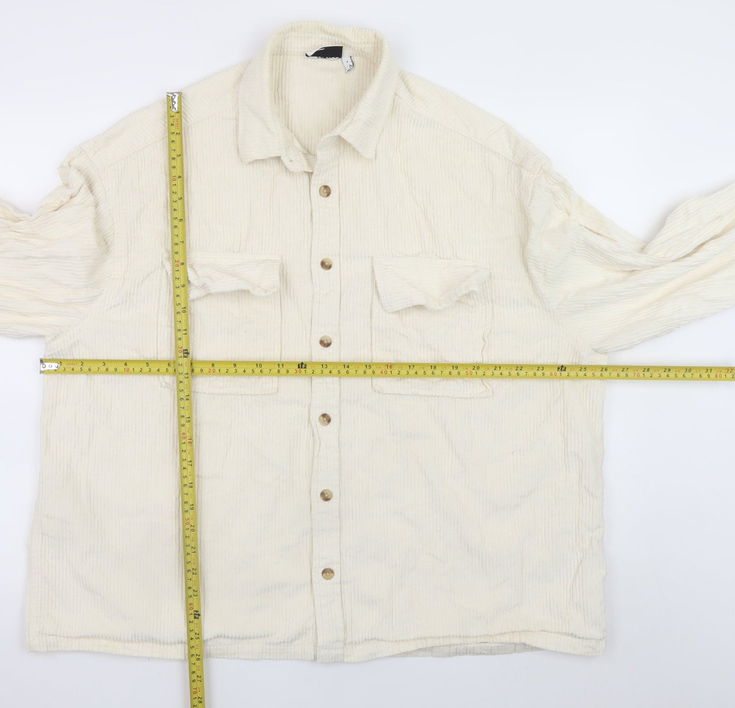 ASOS DESIGN Men's Ivory Corduroy Button-Up Shirt Size M