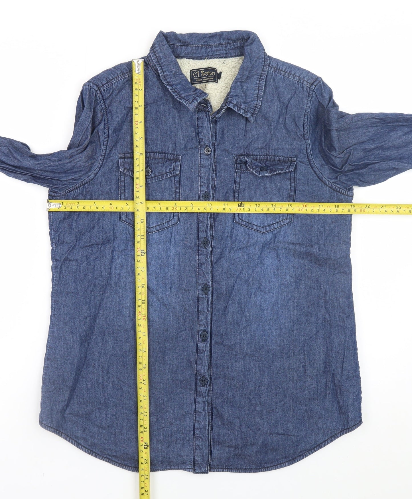 Ci Sono Women's Blue Denim Button-Up Long Sleeve Shirt M