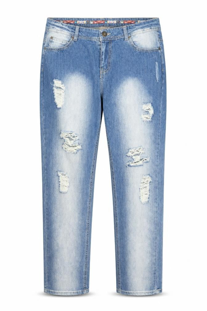 Front view of Denim Co. Men's Blue Distressed Light Wash Straight Jeans L