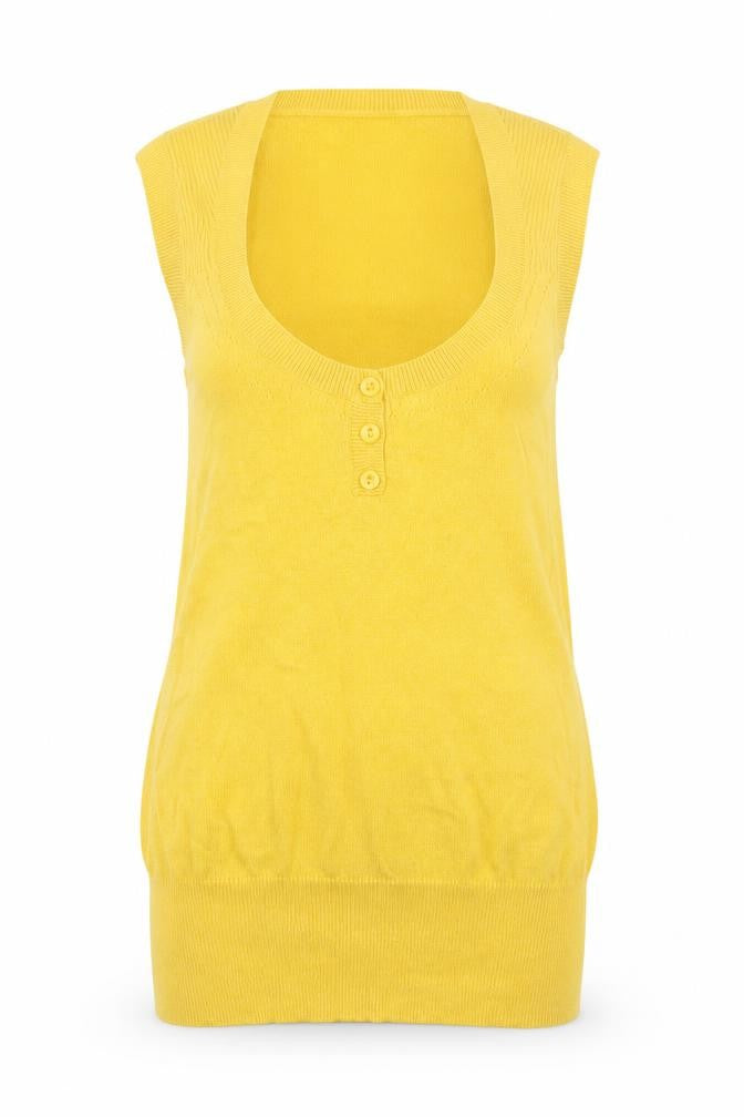 Miss Selfridge Women’s Yellow Henley Sleeveless Knit Jumper Size 10