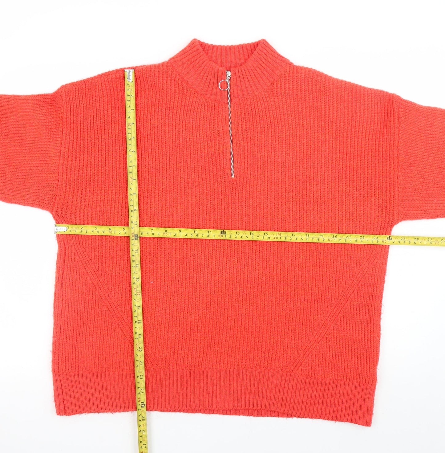 Marks and Spencer Women's Red Mock Neck Half Zip Knit Jumper Size 16