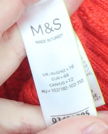 Marks and Spencer Women's Red Mock Neck Half Zip Knit Jumper Size 16