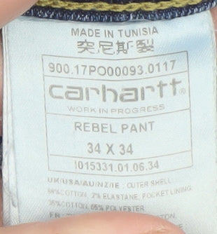 Carhartt Men Blue Rebel Pant 34x34 Slim Straight Denim Jeans