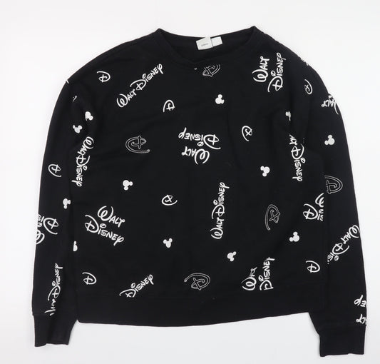 Disney Womens Black Sweatshirt Small 10/12 Crew Neck Long Sleeve Pullover