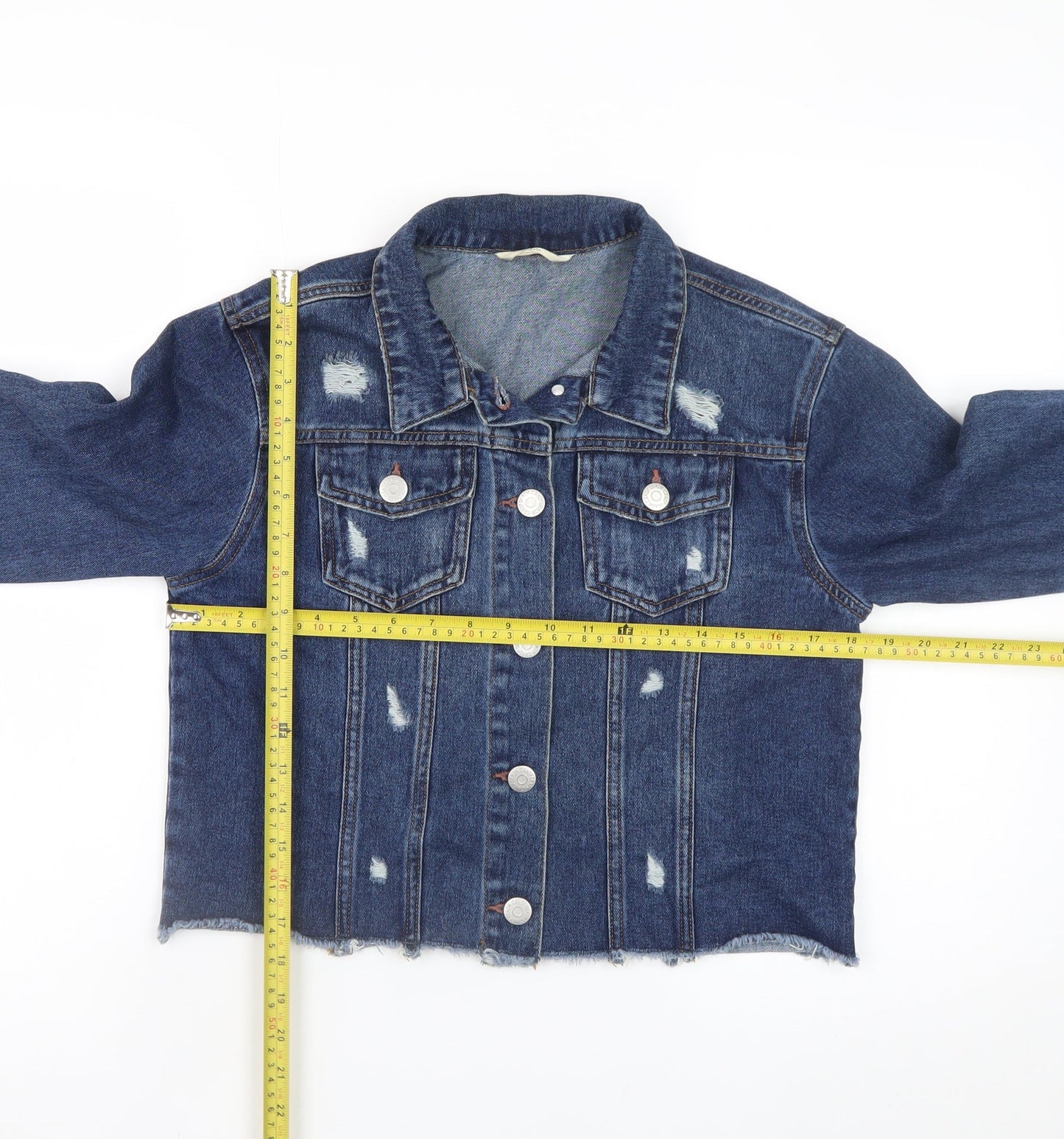 Candy Couture Girls Blue Cropped Denim Jacket 14 Years Distressed Style