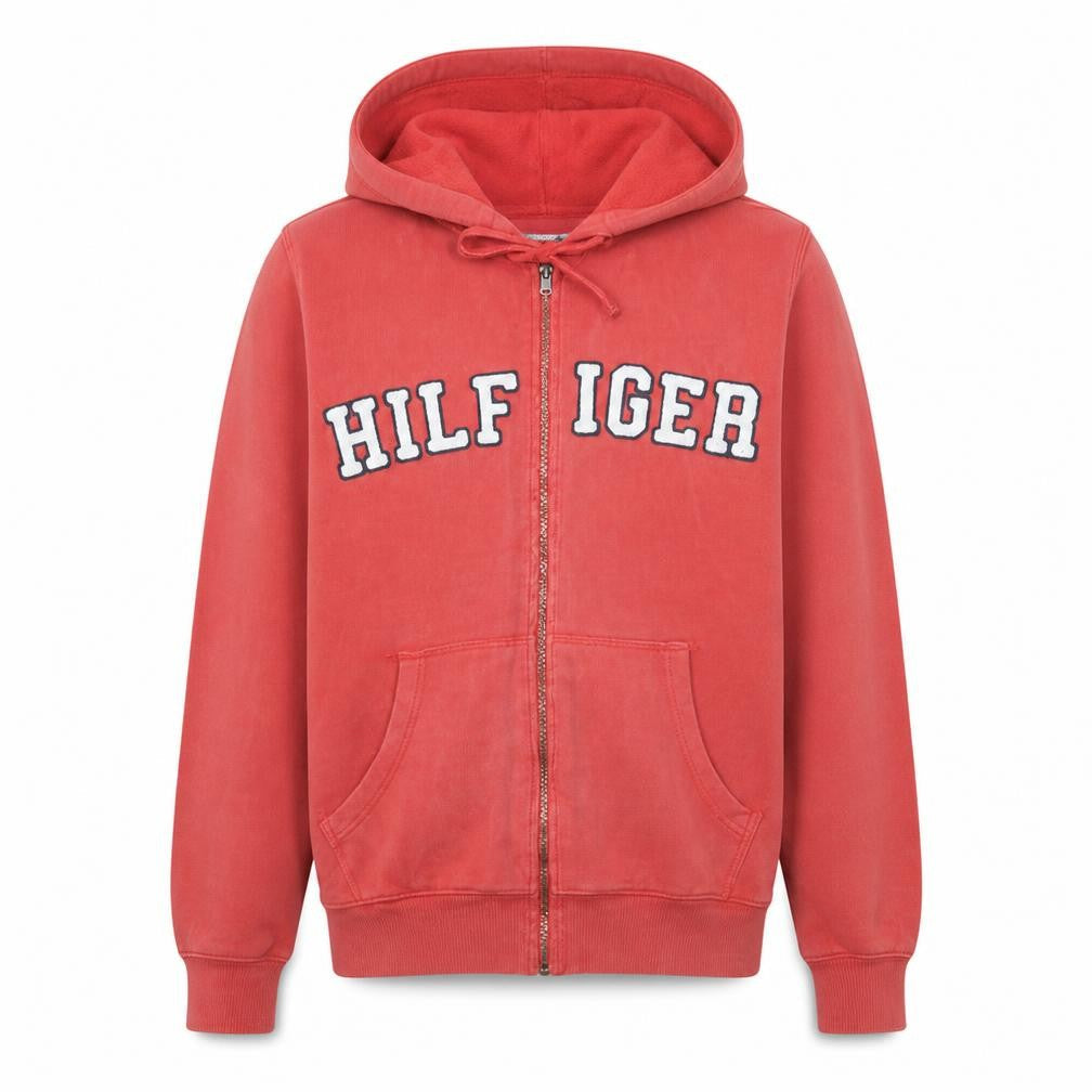 Tommy Hilfiger Men's Red Full Zip Hoodie XS Classic Logo Fleece
