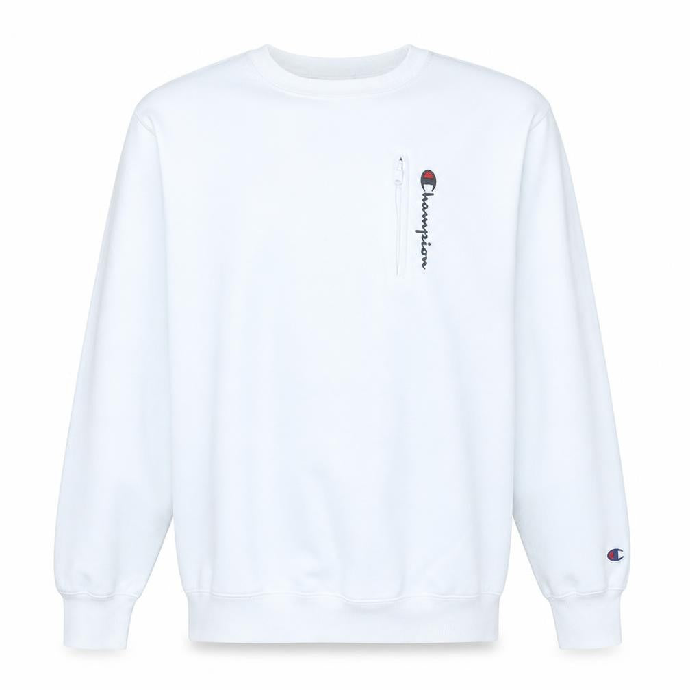 Champion Mens White Logo Zip Pocket Crew Neck Sweatshirt Size L