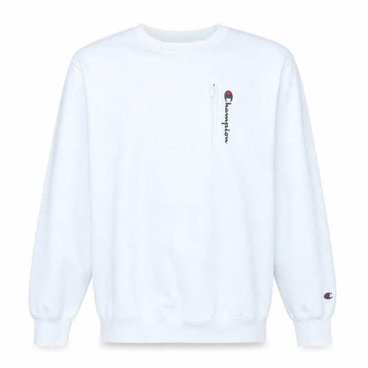 Champion Mens White Logo Zip Pocket Crew Neck Sweatshirt Size L