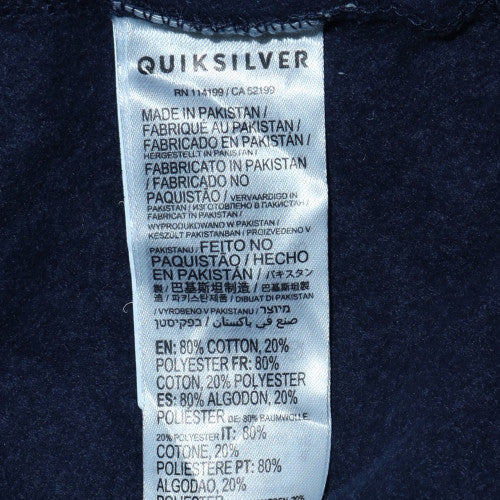 Quiksilver Men's Blue Full Zip Hoodie XS Lightweight Cotton Blend