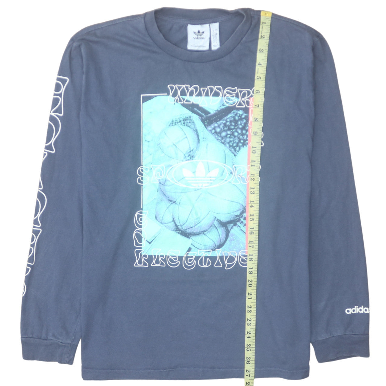 Adidas Men's Blue Long Sleeve Graphic Cotton Top Size L
