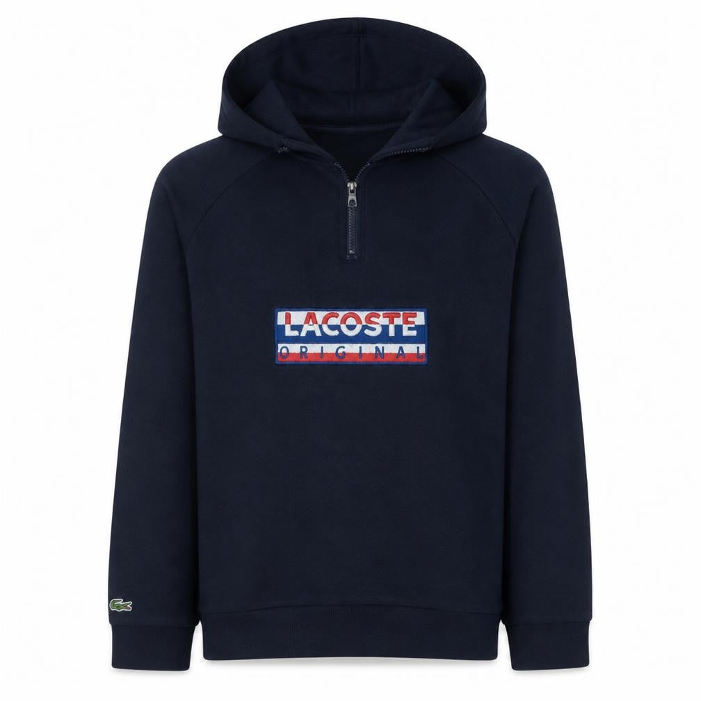 Lacoste Men's Blue 1/4 Zip Hooded Sweatshirt M Pullover Fleece