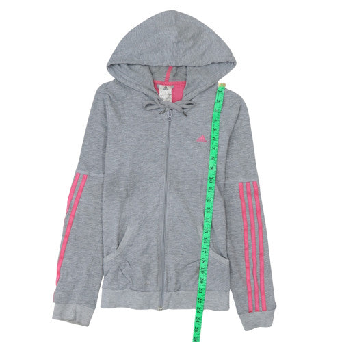 Adidas Women’s Grey & Pink Full Zip Hoodie Size S 8-10 Hooded Sweatshirt