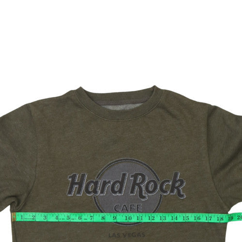 Hard Rock Cafe Men's Green Pullover Sweatshirt M Embroidered Logo Crew Neck