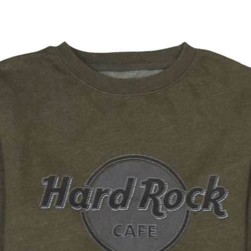 Hard Rock Cafe Men's Green Pullover Sweatshirt M Embroidered Logo Crew Neck