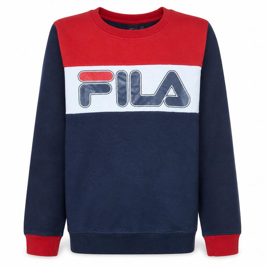 Fila Boys Navy Red Colourblock Crew Neck Sweatshirt Size 164cm