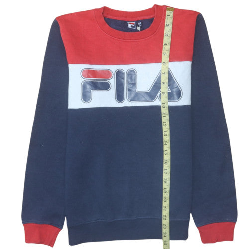 Fila Boys Navy Red Colourblock Crew Neck Sweatshirt Size 164cm