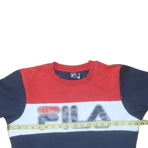 Fila Boys Navy Red Colourblock Crew Neck Sweatshirt Size 164cm