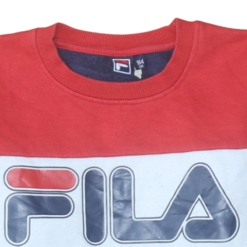 Fila Boys Navy Red Colourblock Crew Neck Sweatshirt Size 164cm