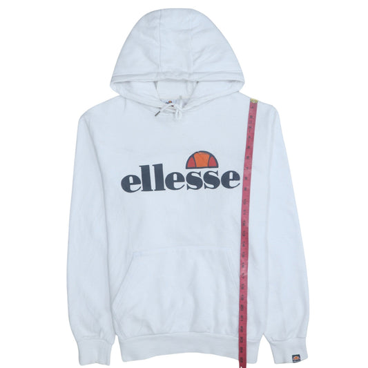 Ellesse Women's White Pullover Hoodie UK 14 Cotton Blend Logo Sweatshirt