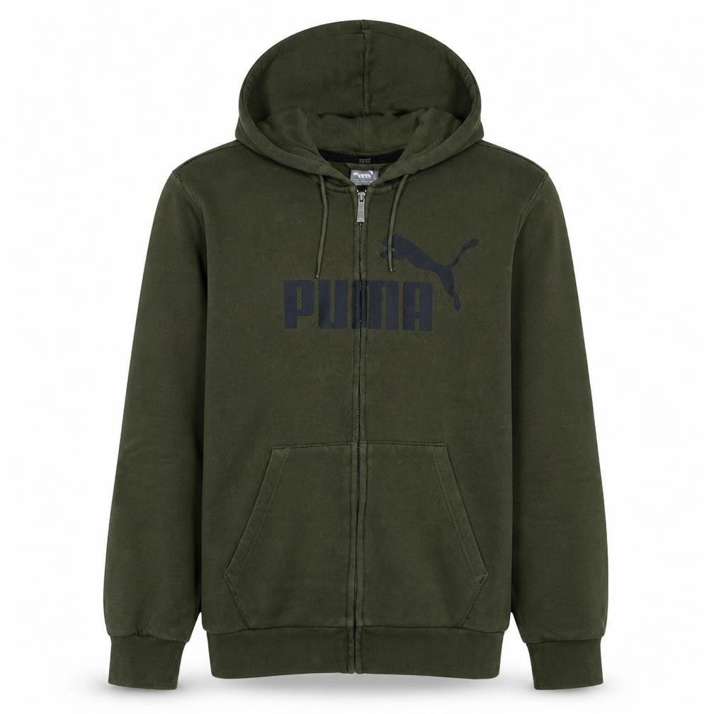 Front view of Puma Men's Green Full Zip Hoodie, size M, Fleece Sportswear