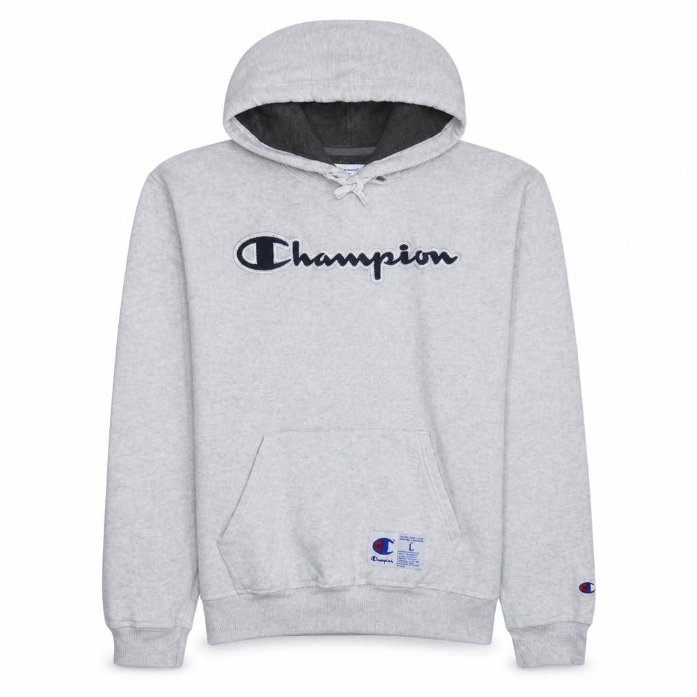 Champion Men’s Grey Pullover Hoodie Size L Fleece Logo Sportswear