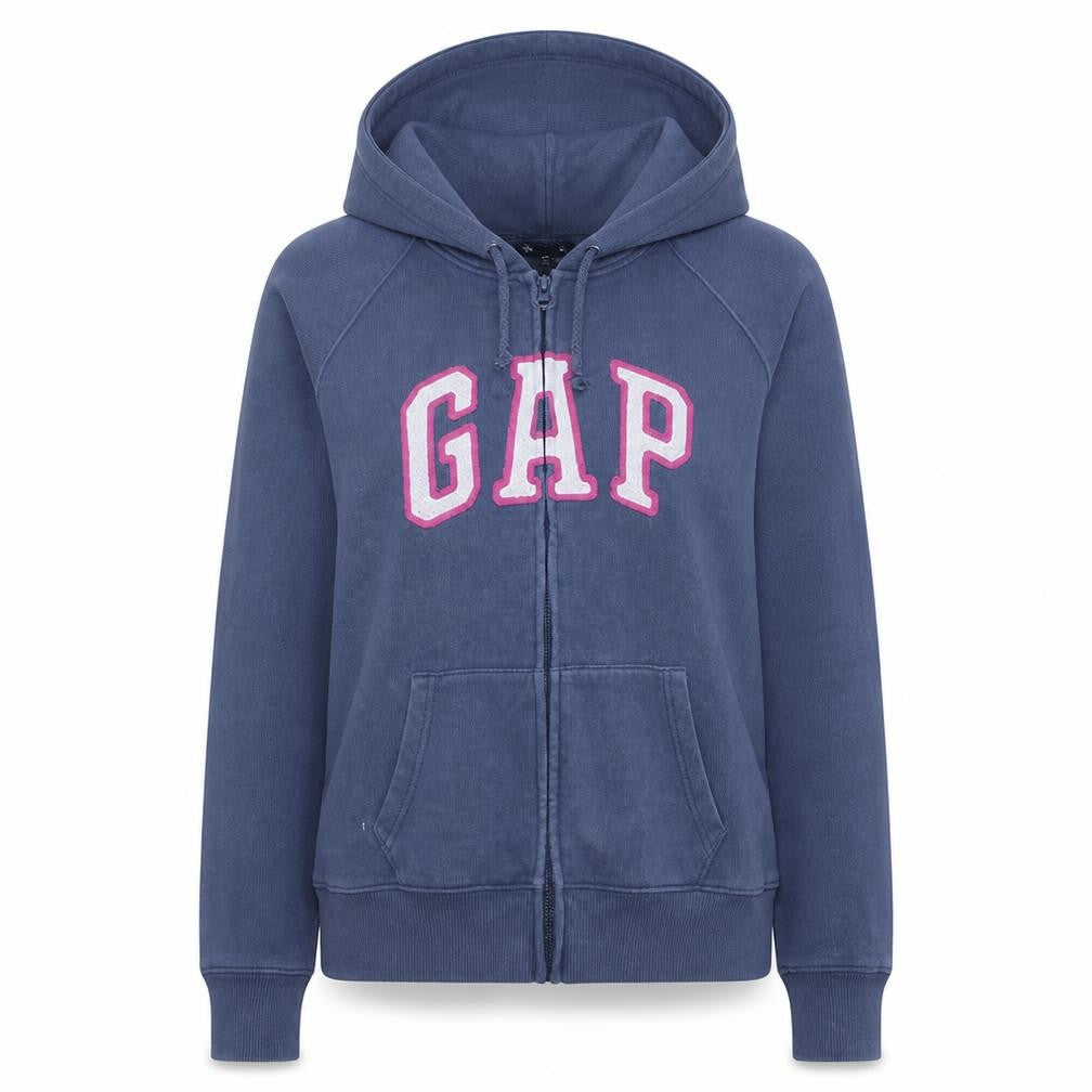 GAP Womens Blue Full Zip Hoodie Medium Cotton Logo Casual