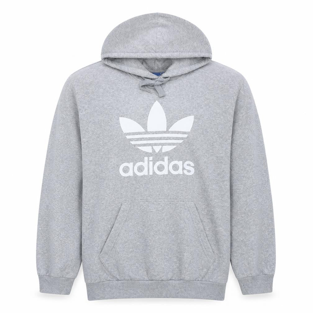 Adidas Men Grey XL Pullover Hoodie with Logo Graphic Print