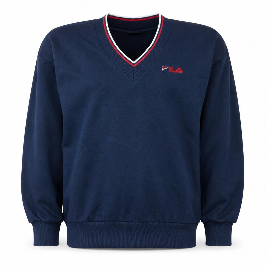 FILA Men’s Blue Pullover V-Neck Sweatshirt M Regular Fit