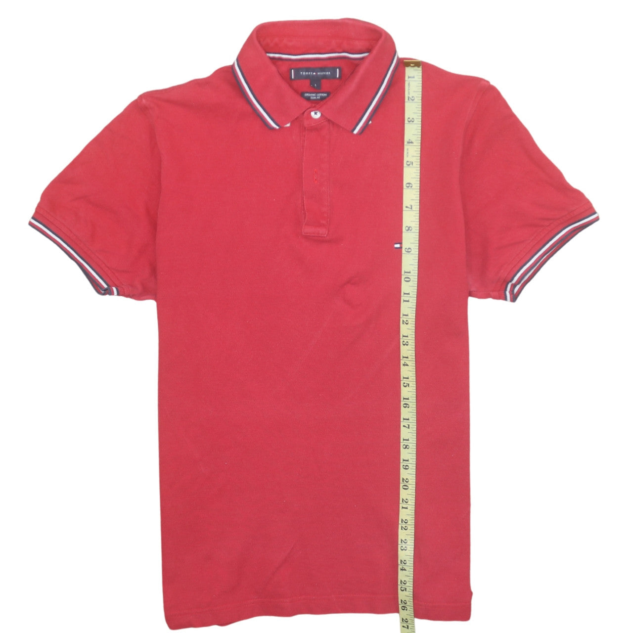 Tommy Hilfiger Men's Red Slim Fit Organic Cotton Polo Shirt L