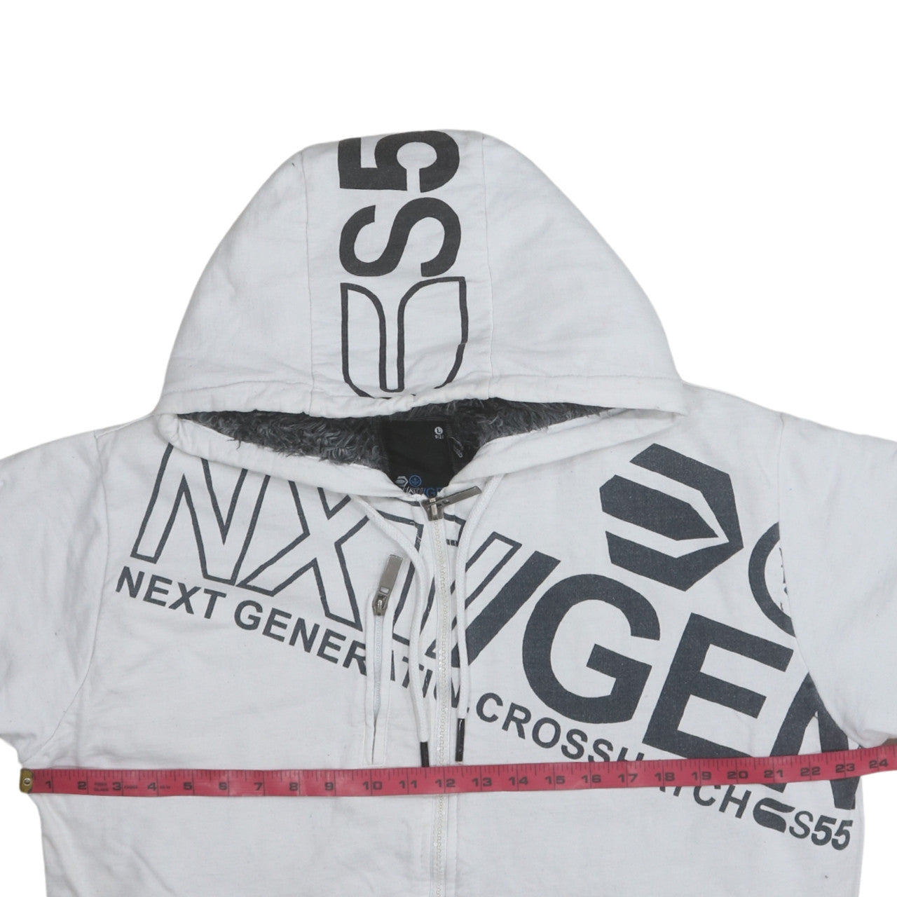 Crosshatch Men's White Full Zip Logo Hoodie Size L