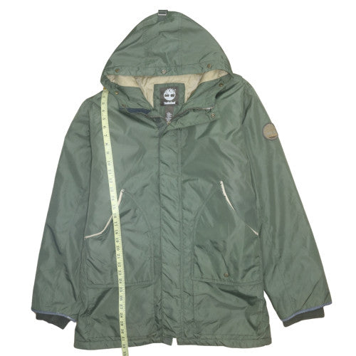 Timberland Men’s Green Hooded Parka Jacket L Nylon Water Resistant