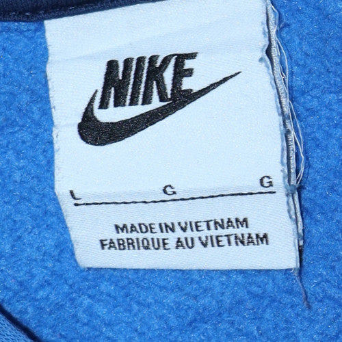 Nike Boys Blue Logo Print Pullover Hoodie Size L Cotton Blend