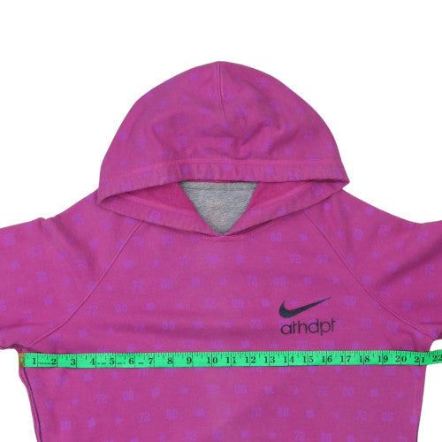 Nike Women Pink Hooded Pullover Sweatshirt Size M Printed Logo Casual