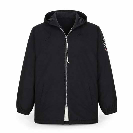 Champion Men's Black Hooded Football Jacket L Insulated Vintage