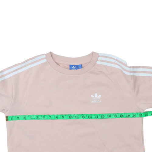 Adidas Women Beige Crew Neck Sweatshirt Size 8 Logo Stripe Casual