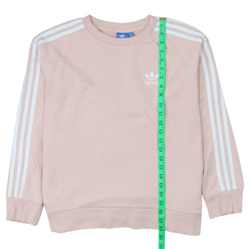 Adidas Women Beige Crew Neck Sweatshirt Size 8 Logo Stripe Casual