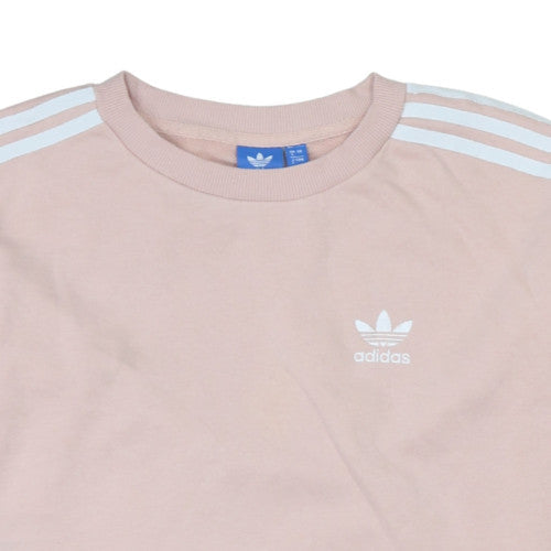 Adidas Women Beige Crew Neck Sweatshirt Size 8 Logo Stripe Casual