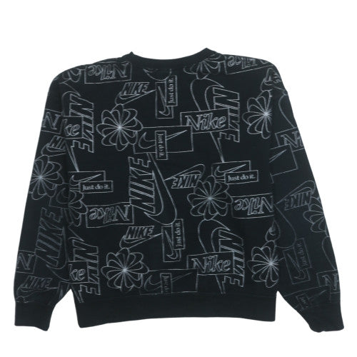 Nike Women Black Graphic Crew Neck Sweatshirt Size L Cotton Blend