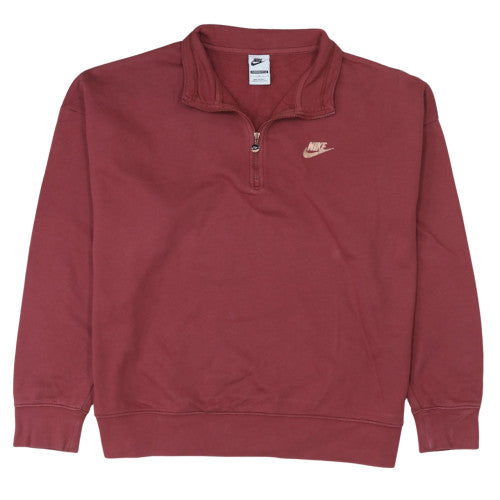 Nike Women's Red 1/2 Zip Oversized Fit Cotton Sweatshirt L