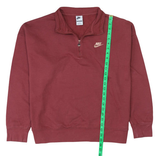 Nike Women's Red 1/2 Zip Oversized Fit Cotton Sweatshirt L