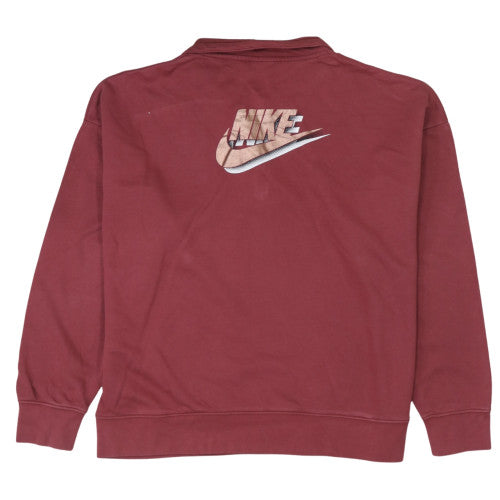 Nike Women's Red 1/2 Zip Oversized Fit Cotton Sweatshirt L