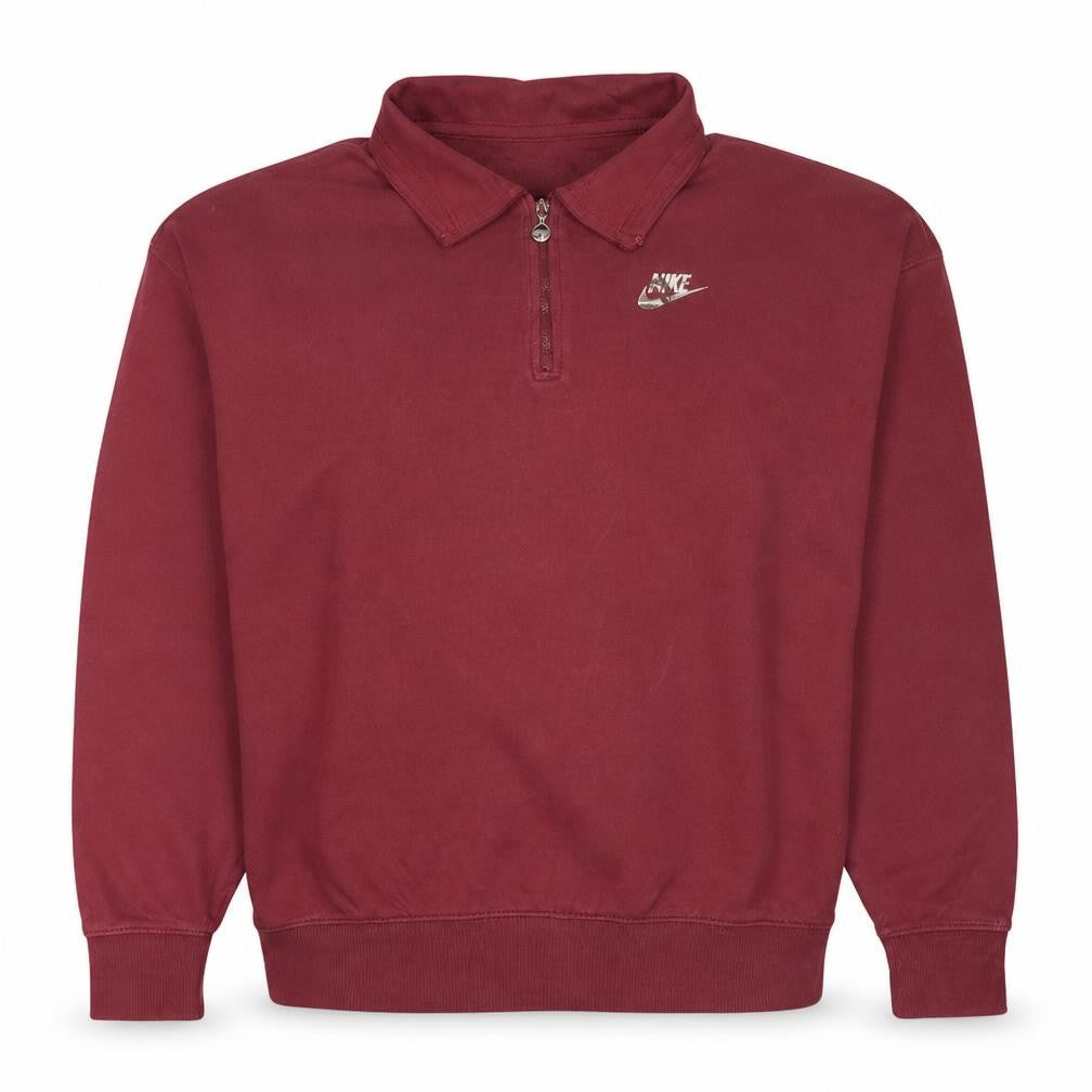 Nike Womens Burgundy 1/4 Zip Oversized Sweatshirt S Cotton Blend