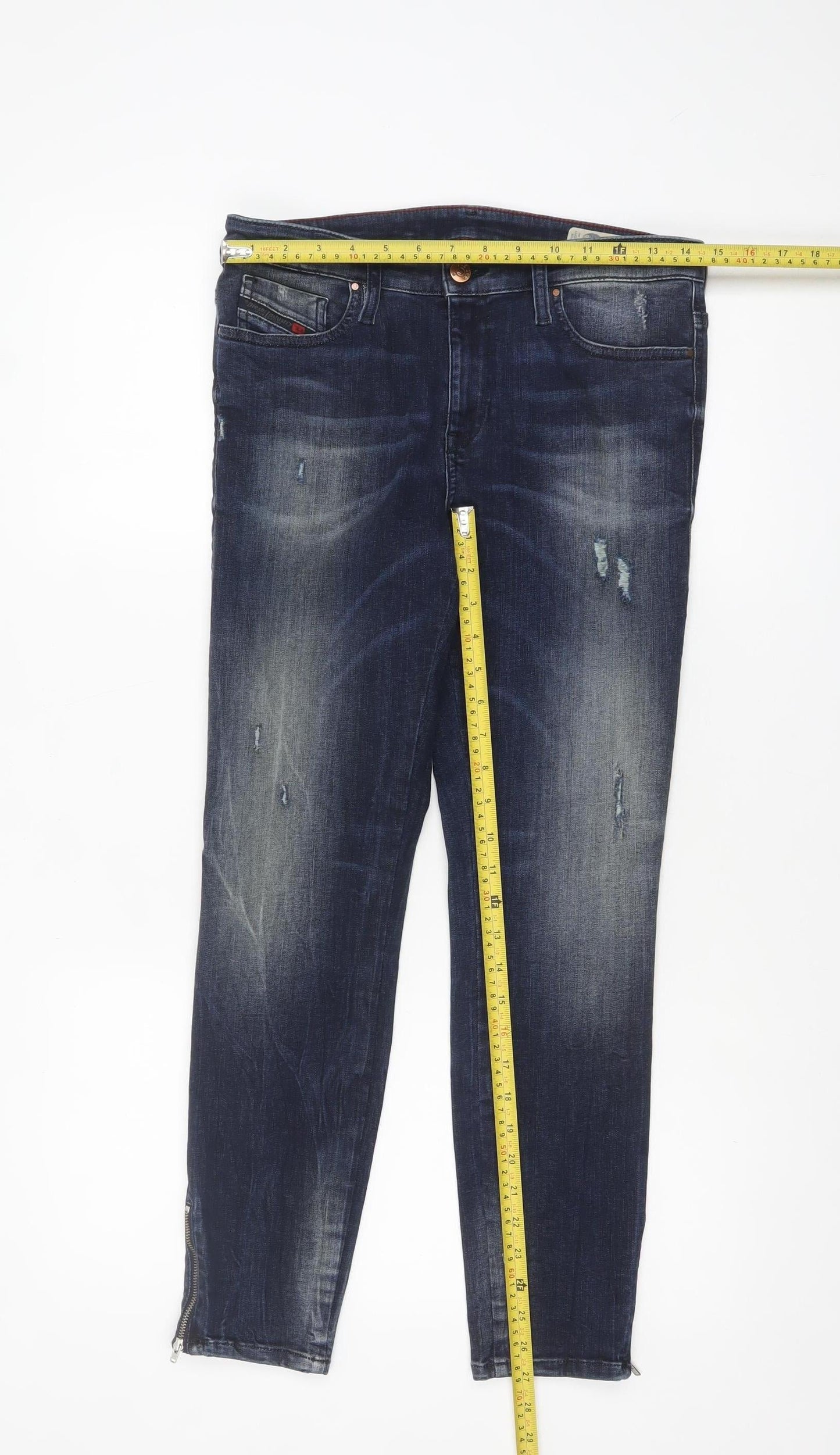 Diesel Women Blue Skinny Distressed Zip Jeans Size 10
