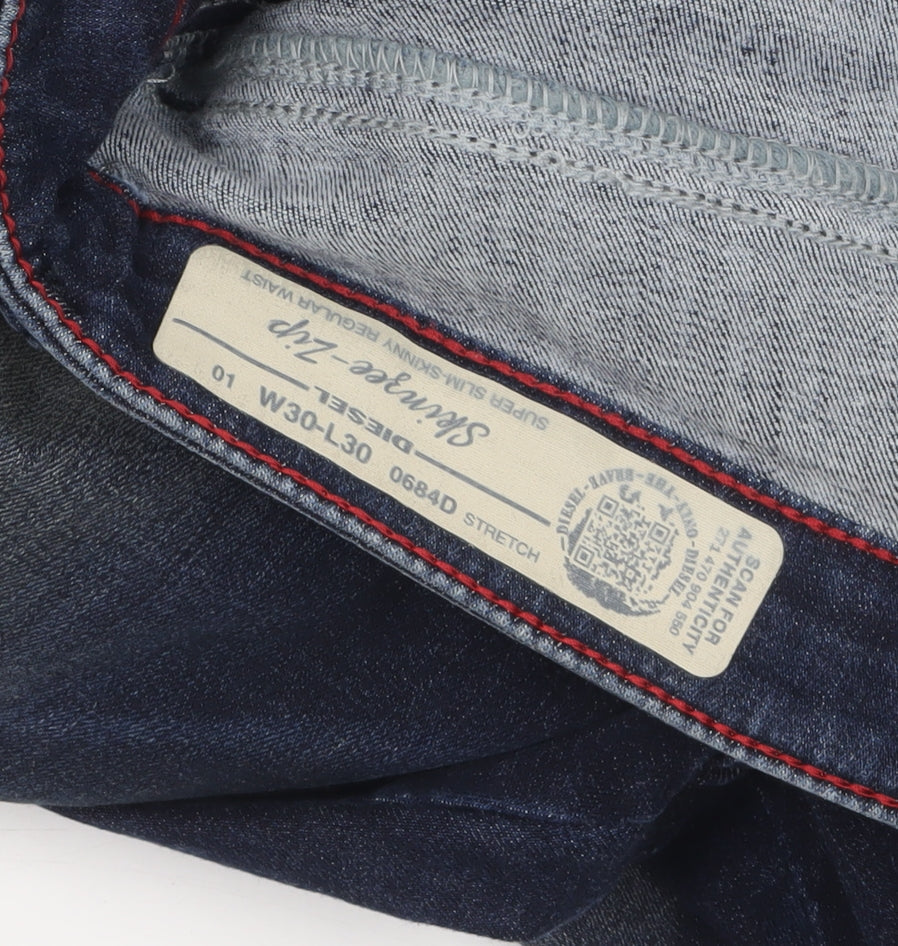 Diesel Women Blue Skinny Distressed Zip Jeans Size 10