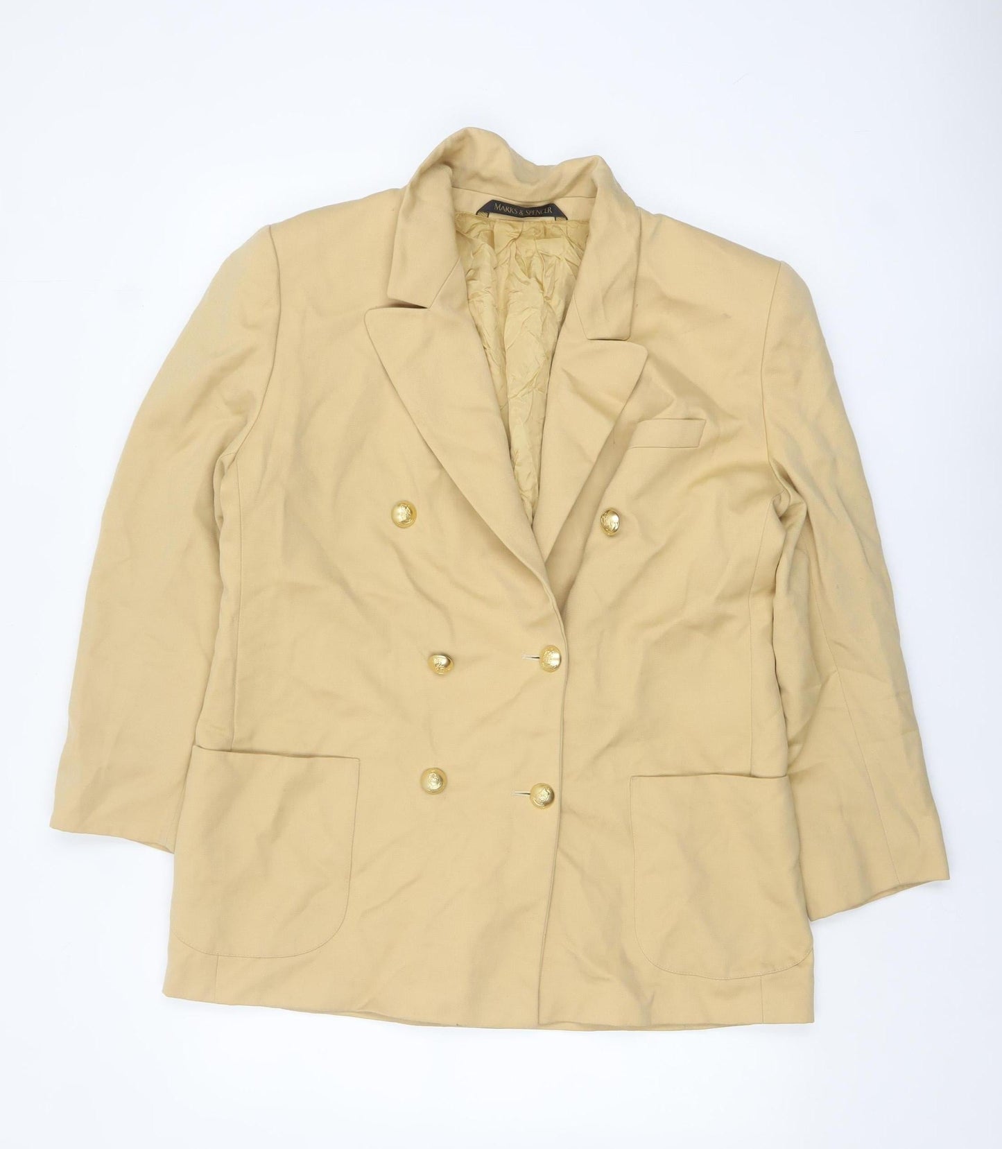 Marks and Spencer St Michael Beige Wool Double-Breasted Women's Blazer UK 18