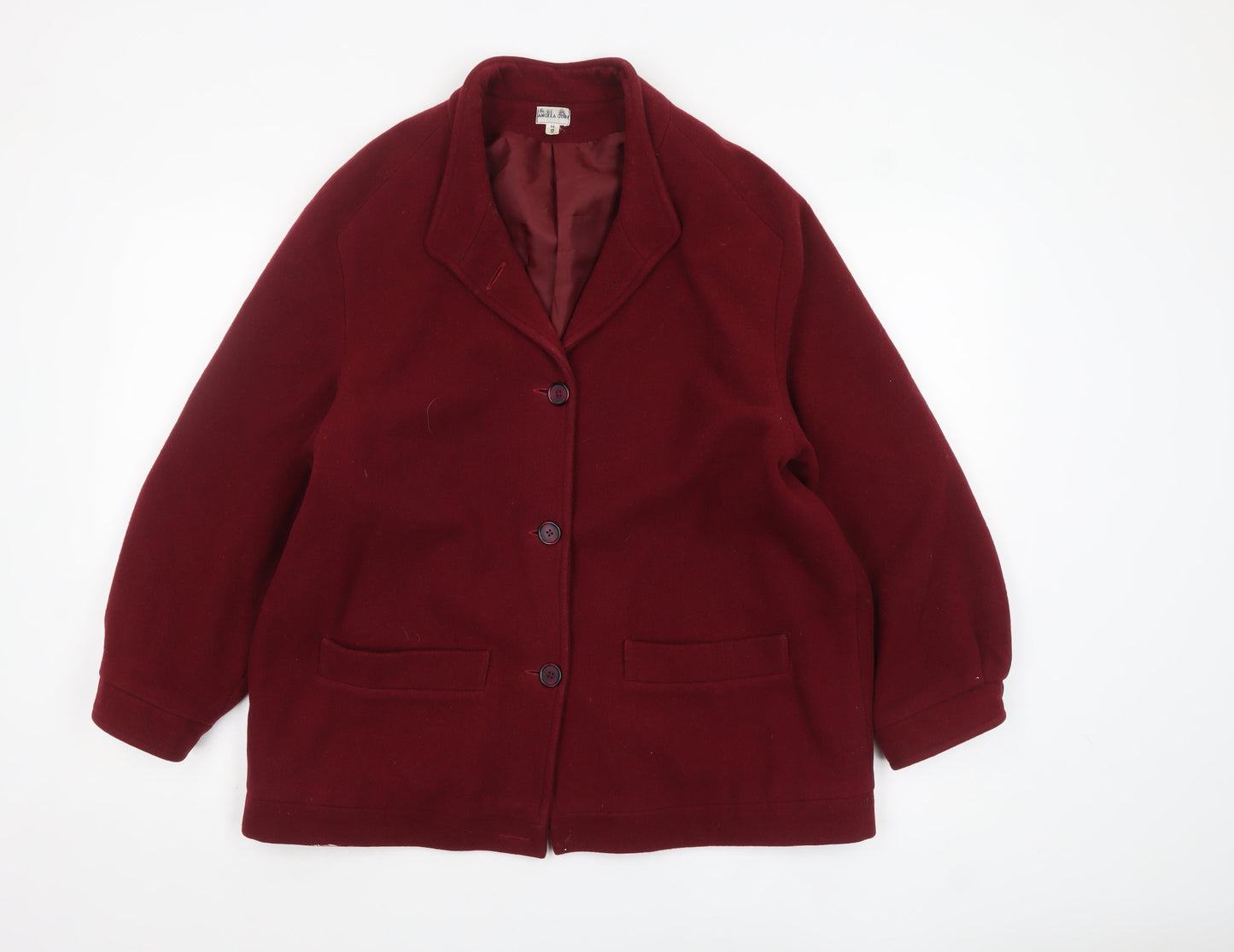 Angela Gore Women's Red Wool Overcoat Size 14 Classic Mid-Length