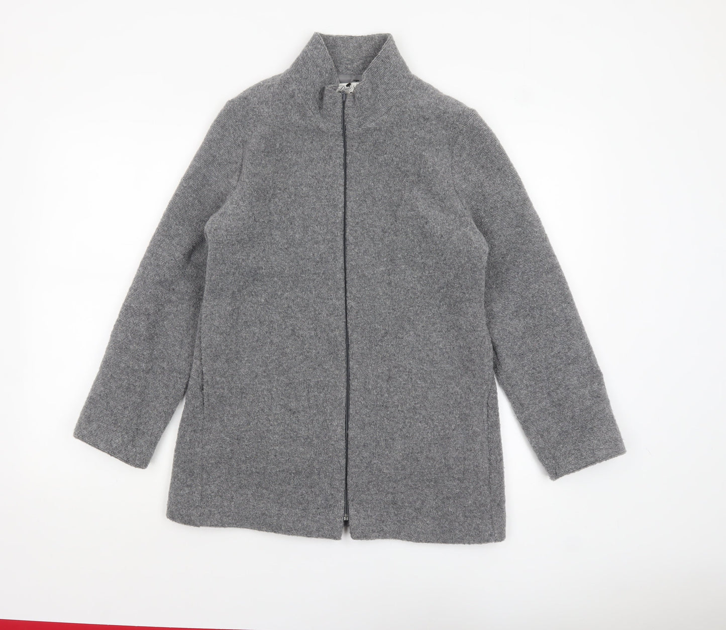 David Nieper Women's Grey Wool Blend Mid-Length Zip Coat Size 10
