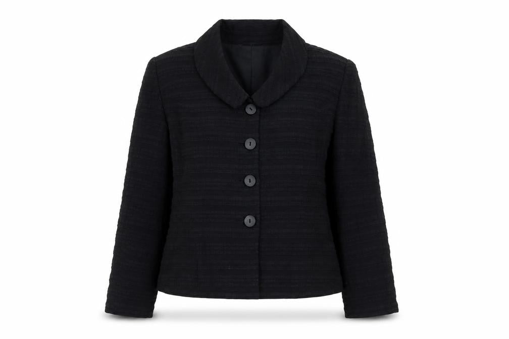 Front view of Alex & Co. Women's Black Shawl Collar Blazer, size 12, Lined Classic