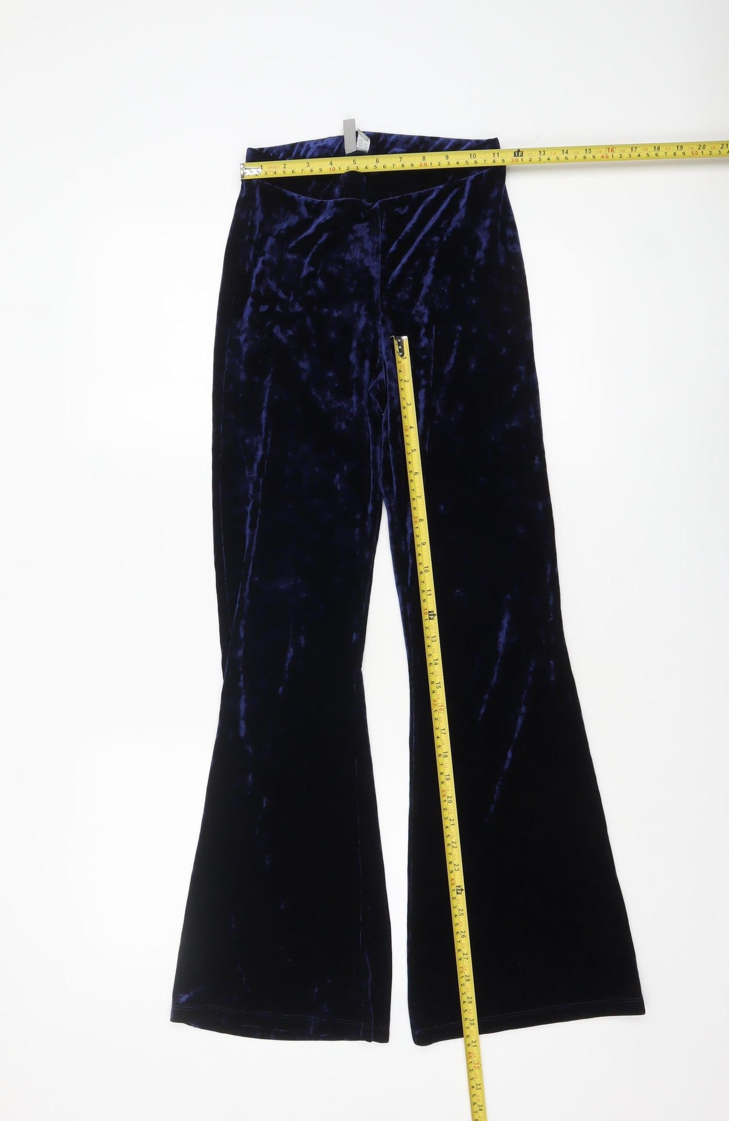 ASOS Women Navy Blue Velvet Flared Trousers UK 6