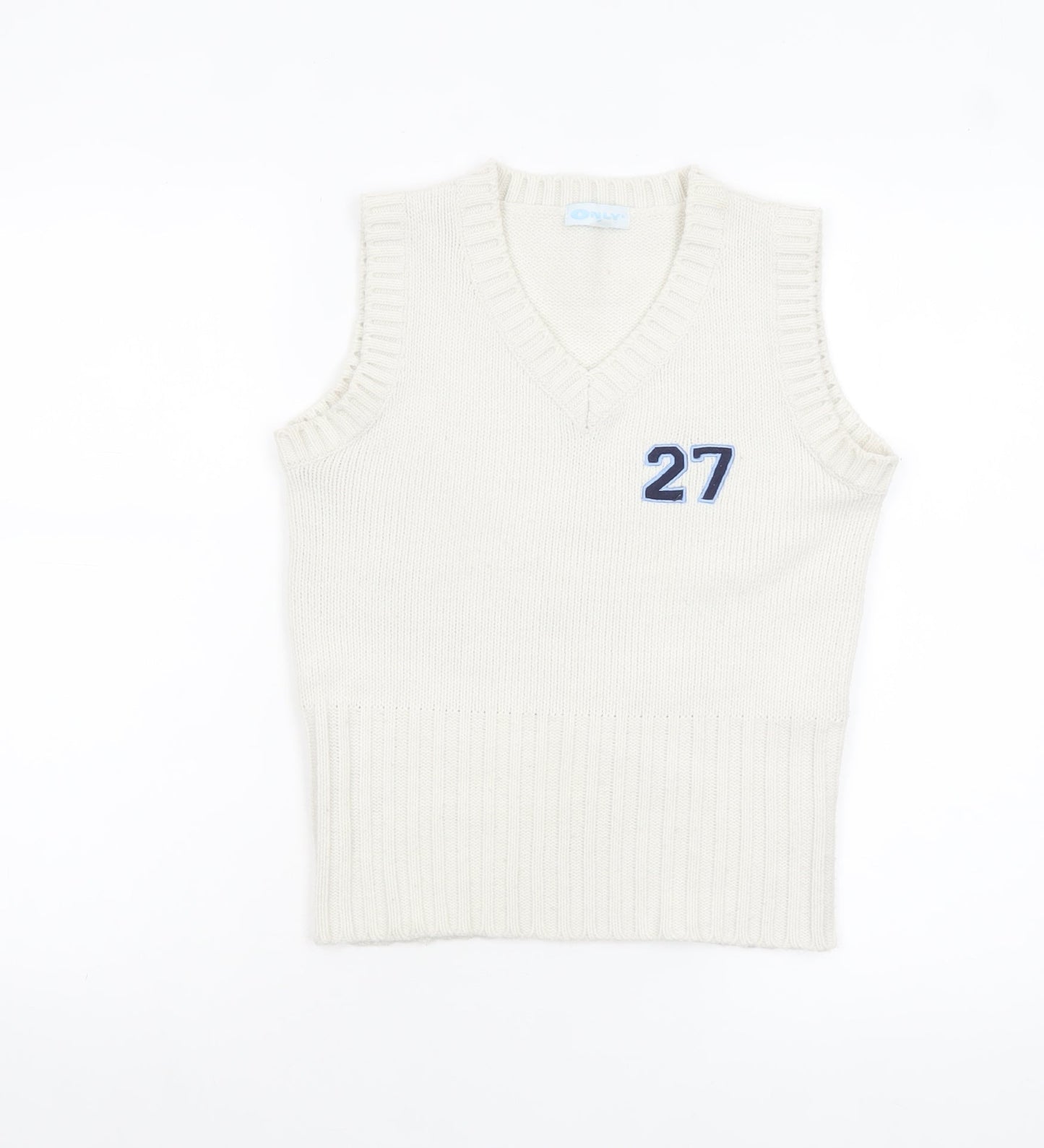 ONLY Women’s White V-Neck Knit Sleeveless Vest Jumper Size S